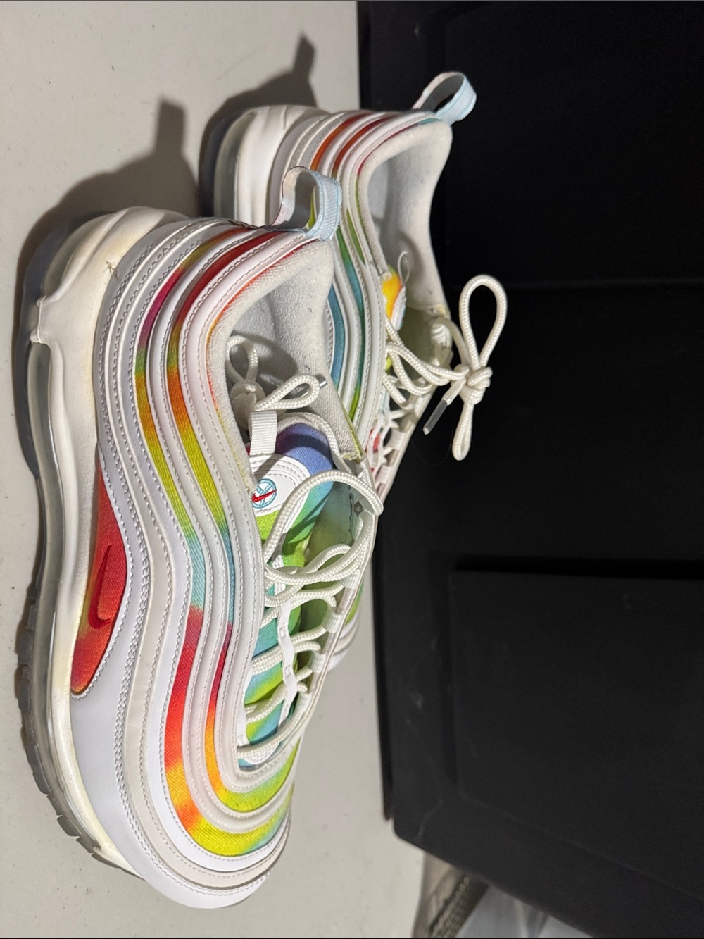 Nike White Sneakers with Rainbow Accents